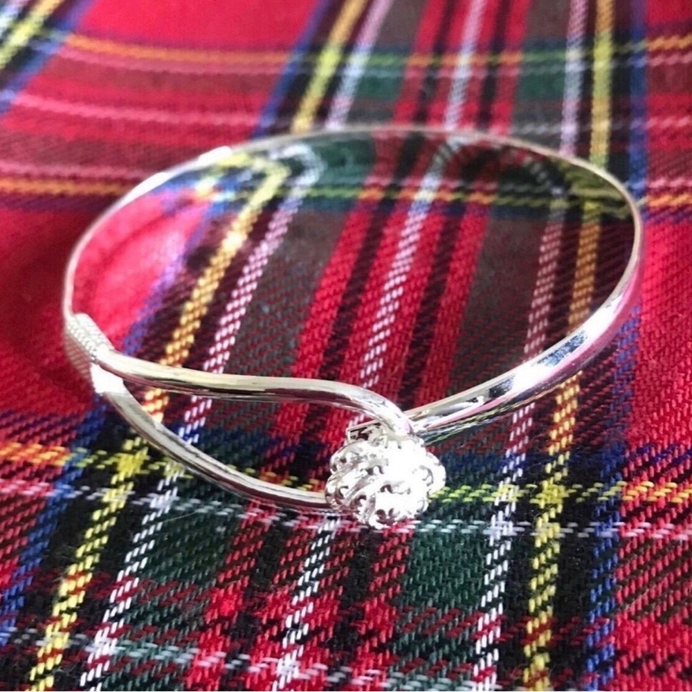 Sterling Silver Floral Knot Bangle Bracelet - Silver